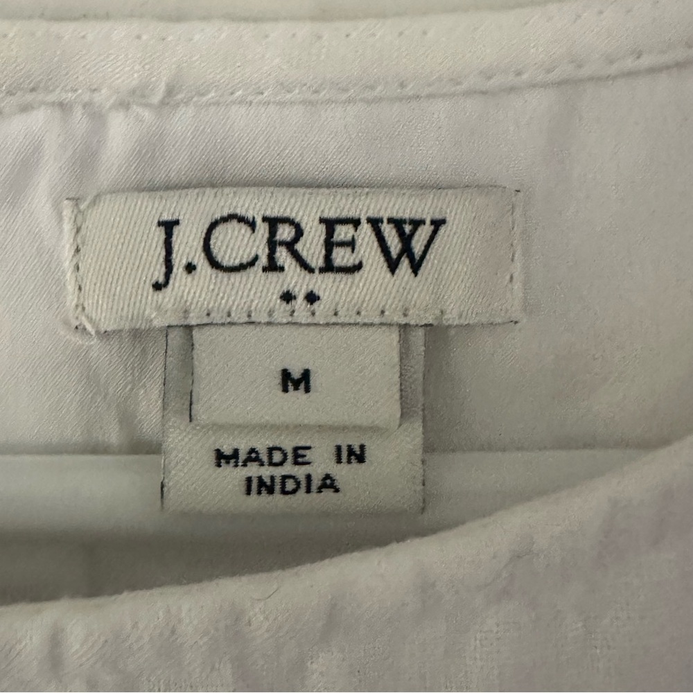 J.Crew Embroidered Dress Sz M White Blue Linen Cotton Lined - Picture 6 of 16